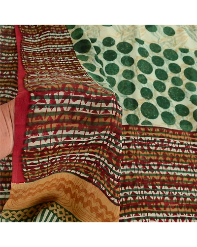Sanskriti Vintage Multi Pure Georgette Silk Sarees Printed Sari 5Yd Craft Fabric, PRG-10648-Multi-Printed Floral Design-Pure Georgette Silk-4