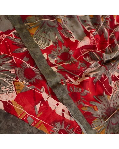 Sanskriti Vintage Dark Red Pure Georgette Silk Sarees Printed Sari Sewing Fabric, PRG-10656-Dark Red-Printed Floral Design-Pure Georgette Silk-1