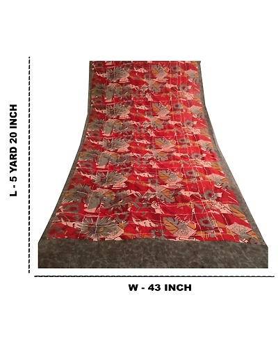 Sanskriti Vintage Dark Red Pure Georgette Silk Sarees Printed Sari Sewing Fabric, PRG-10656-Dark Red-Printed Floral Design-Pure Georgette Silk-3