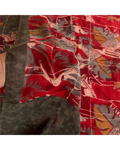 Sanskriti Vintage Dark Red Pure Georgette Silk Sarees Printed Sari Sewing Fabric, PRG-10656-Dark Red-Printed Floral Design-Pure Georgette Silk-4