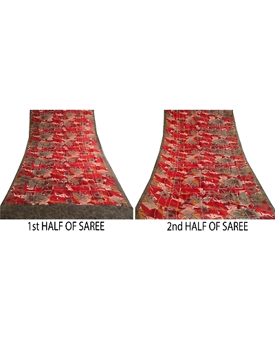Sanskriti Vintage Dark Red Pure Georgette Silk Sarees Printed Sari Sewing Fabric, PRG-10656-Dark Red-Printed Floral Design-Pure Georgette Silk-5