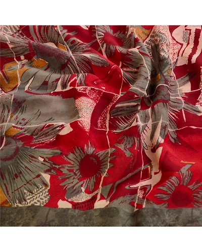 Sanskriti Vintage Dark Red Pure Georgette Silk Sarees Printed Sari Sewing Fabric, PRG-10656-Dark Red-Printed Floral Design-Pure Georgette Silk-6