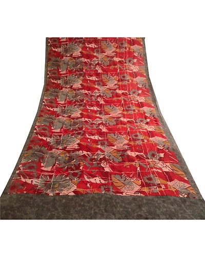 Sanskriti Vintage Dark Red Pure Georgette Silk Sarees Printed Sari Sewing Fabric, PRG-10656-Dark Red-Printed Floral Design-Pure Georgette Silk-8