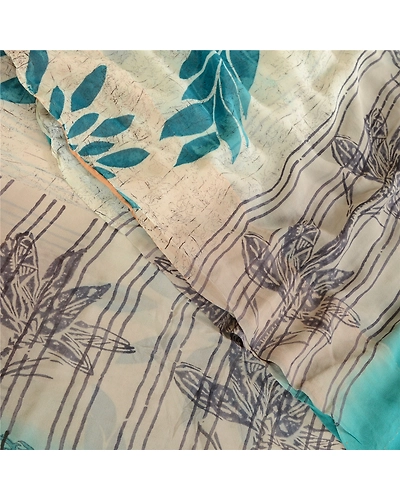 Sanskriti Vintage Blue Pure Georgette Silk Sarees Printed Sari 5Yd Craft Fabric, PRG-10660-Blue-Printed Floral Design-Pure Georgette Silk-1