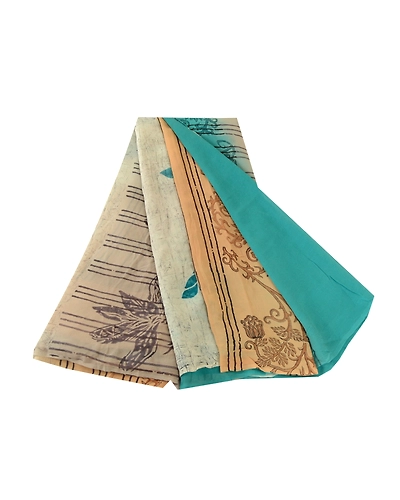 Sanskriti Vintage Blue Pure Georgette Silk Sarees Printed Sari 5Yd Craft Fabric, PRG-10660-Blue-Printed Floral Design-Pure Georgette Silk-2