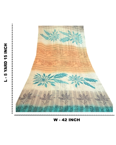Sanskriti Vintage Blue Pure Georgette Silk Sarees Printed Sari 5Yd Craft Fabric, PRG-10660-Blue-Printed Floral Design-Pure Georgette Silk-3