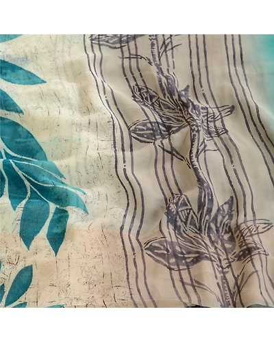 Sanskriti Vintage Blue Pure Georgette Silk Sarees Printed Sari 5Yd Craft Fabric, PRG-10660-Blue-Printed Floral Design-Pure Georgette Silk-6