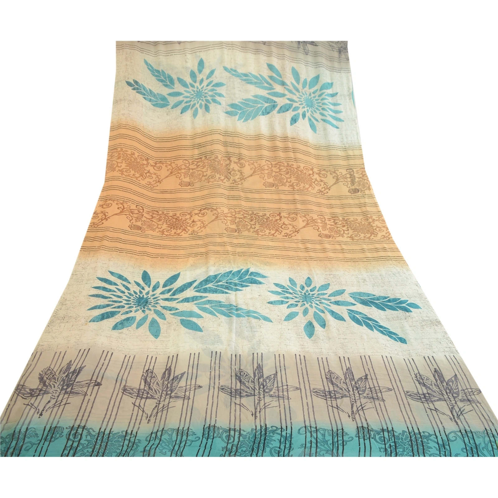 Sanskriti Vintage Blue Pure Georgette Silk Sarees Printed Sari 5Yd Craft Fabric, PRG-10660-Blue-Printed Floral Design-Pure Georgette Silk-8