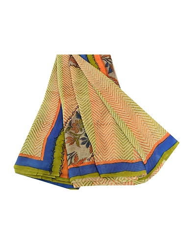Sanskriti Vintage Multi Pure Georgette Silk Sarees Printed Sari 5Yd Craft Fabric, PRG-10666-Multi-Printed Floral Design-Pure Georgette Silk-2