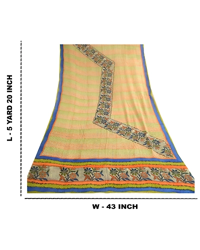 Sanskriti Vintage Multi Pure Georgette Silk Sarees Printed Sari 5Yd Craft Fabric, PRG-10666-Multi-Printed Floral Design-Pure Georgette Silk-3