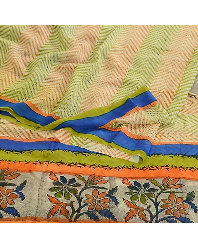 Sanskriti Vintage Multi Pure Georgette Silk Sarees Printed Sari 5Yd Craft Fabric, PRG-10666-Multi-Printed Floral Design-Pure Georgette Silk-7