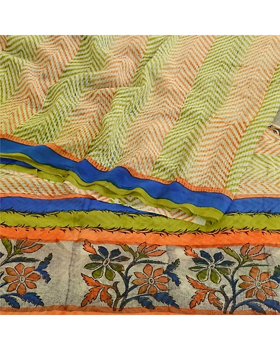 Sanskriti Vintage Multi Pure Georgette Silk Sarees Printed Sari 5Yd Craft Fabric, PRG-10666-Multi-Printed Floral Design-Pure Georgette Silk-9