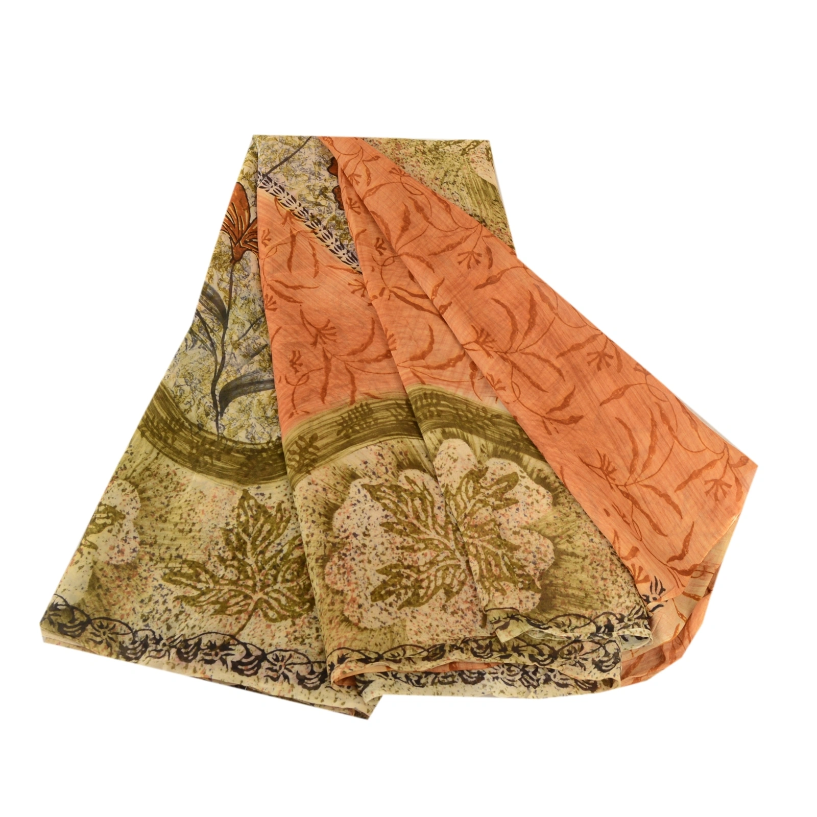 Sanskriti Vintage Orange Blend Georgette Sarees Printed Sari Soft Craft Fabric, PRG-10668-Orange-Printed Floral Design-Blend Georgette-2