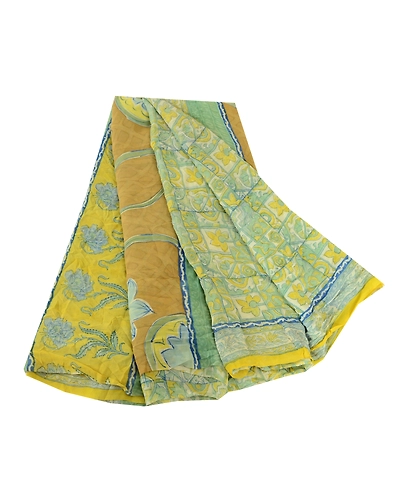 Sanskriti Vintage Green Pure Georgette Silk Sarees Printed Sari 5Yd Craft Fabric, PRG-10673-Green-Printed Floral Design-Pure Georgette Silk-2