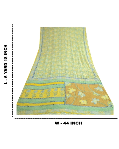 Sanskriti Vintage Green Pure Georgette Silk Sarees Printed Sari 5Yd Craft Fabric, PRG-10673-Green-Printed Floral Design-Pure Georgette Silk-3