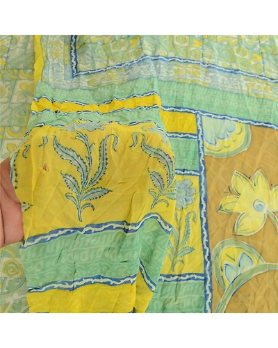 Sanskriti Vintage Green Pure Georgette Silk Sarees Printed Sari 5Yd Craft Fabric, PRG-10673-Green-Printed Floral Design-Pure Georgette Silk-4