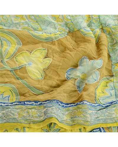 Sanskriti Vintage Green Pure Georgette Silk Sarees Printed Sari 5Yd Craft Fabric, PRG-10673-Green-Printed Floral Design-Pure Georgette Silk-6