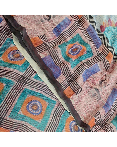 Sanskriti Vintage Blue Pure Georgette Silk Sarees Printed Sari 5Yd Craft Fabric, PRG-10686-Blue-Printed Floral Design-Pure Georgette Silk-1