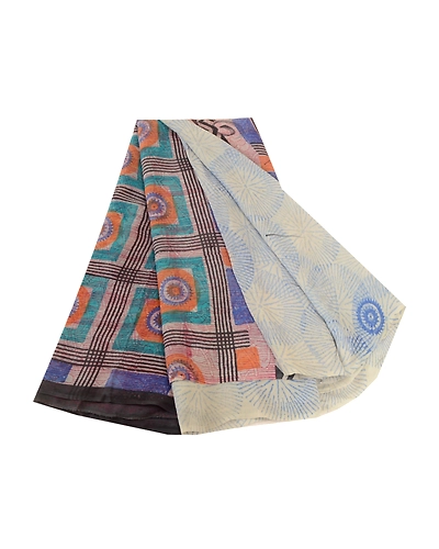 Sanskriti Vintage Blue Pure Georgette Silk Sarees Printed Sari 5Yd Craft Fabric, PRG-10686-Blue-Printed Floral Design-Pure Georgette Silk-2