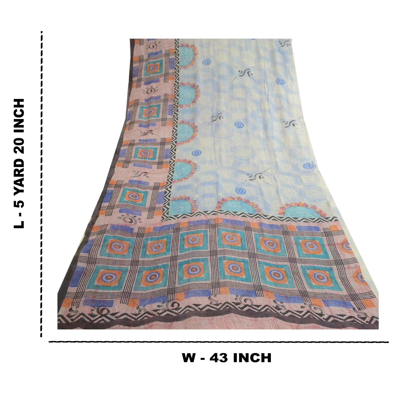 Sanskriti Vintage Blue Pure Georgette Silk Sarees Printed Sari 5Yd Craft Fabric, PRG-10686-Blue-Printed Floral Design-Pure Georgette Silk-3