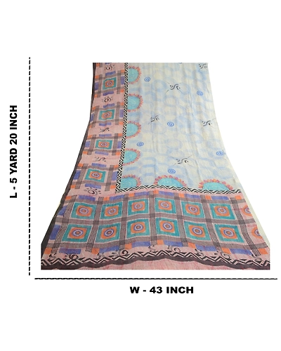 Sanskriti Vintage Blue Pure Georgette Silk Sarees Printed Sari 5Yd Craft Fabric, PRG-10686-Blue-Printed Floral Design-Pure Georgette Silk-3