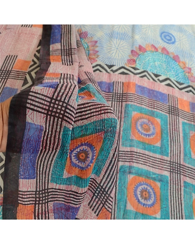 Sanskriti Vintage Blue Pure Georgette Silk Sarees Printed Sari 5Yd Craft Fabric, PRG-10686-Blue-Printed Floral Design-Pure Georgette Silk-4
