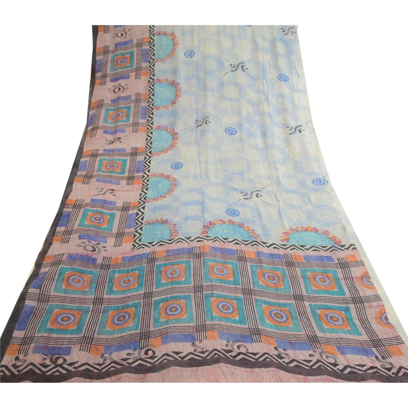 Sanskriti Vintage Blue Pure Georgette Silk Sarees Printed Sari 5Yd Craft Fabric, PRG-10686-Blue-Printed Floral Design-Pure Georgette Silk-8