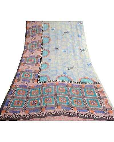 Sanskriti Vintage Blue Pure Georgette Silk Sarees Printed Sari 5Yd Craft Fabric, PRG-10686-Blue-Printed Floral Design-Pure Georgette Silk-8