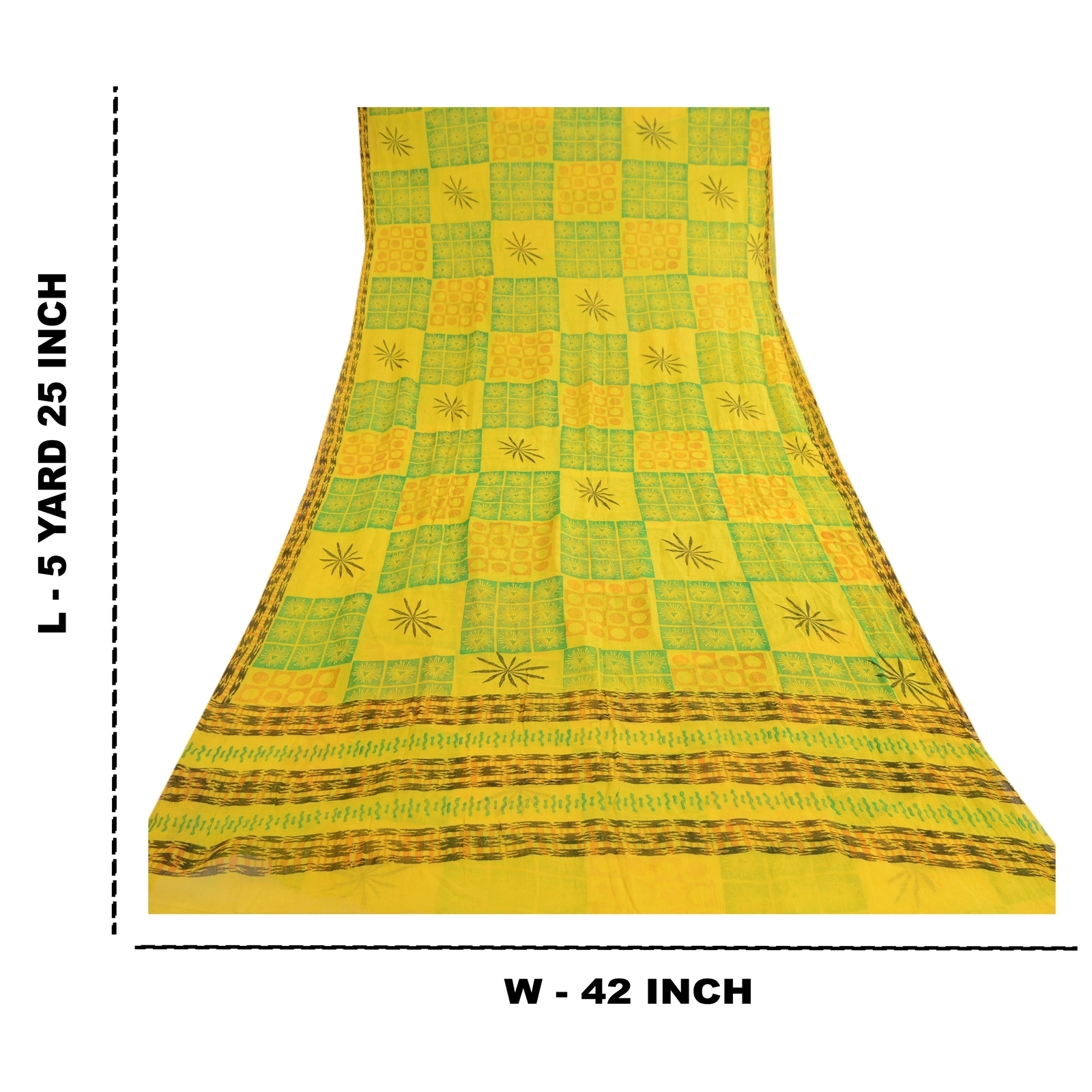 Sanskriti Vintage Lemon Green Pure Chiffon Silk Sarees Printed Sari Craft Fabric, PRG-10696-Lemon Green-Printed Floral Design-Pure Chiffon Silk-3