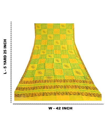 Sanskriti Vintage Lemon Green Pure Chiffon Silk Sarees Printed Sari Craft Fabric, PRG-10696-Lemon Green-Printed Floral Design-Pure Chiffon Silk-3