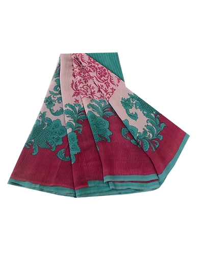 Sanskriti Vintage Purple Pure Georgette Silk Sarees Printed Sari Craft Fabric, PRG-10707-Purple-Printed Floral Design-Pure Georgette Silk-2