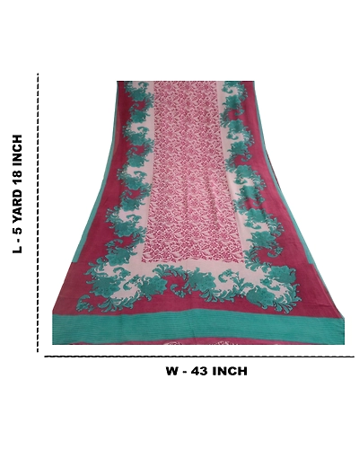 Sanskriti Vintage Purple Pure Georgette Silk Sarees Printed Sari Craft Fabric, PRG-10707-Purple-Printed Floral Design-Pure Georgette Silk-3