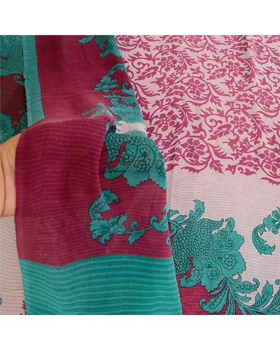 Sanskriti Vintage Purple Pure Georgette Silk Sarees Printed Sari Craft Fabric, PRG-10707-Purple-Printed Floral Design-Pure Georgette Silk-4