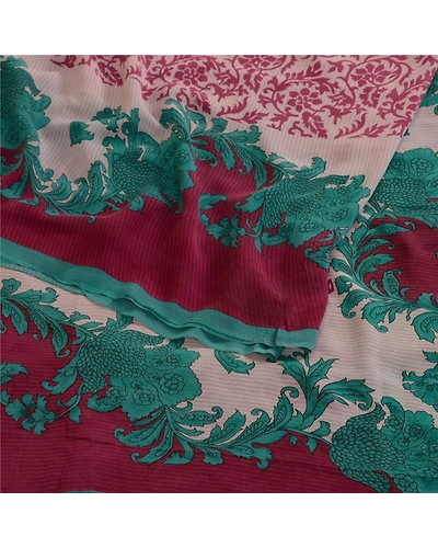 Sanskriti Vintage Purple Pure Georgette Silk Sarees Printed Sari Craft Fabric, PRG-10707-Purple-Printed Floral Design-Pure Georgette Silk-9