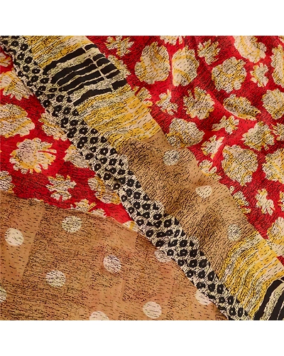 Sanskriti Vintage Red Pure Georgette Silk Sarees Printed Sari 5Yd Craft Fabric, PRG-10715-Red-Printed Floral Design-Pure Georgette Silk-1