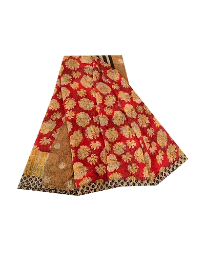 Sanskriti Vintage Red Pure Georgette Silk Sarees Printed Sari 5Yd Craft Fabric, PRG-10715-Red-Printed Floral Design-Pure Georgette Silk-2