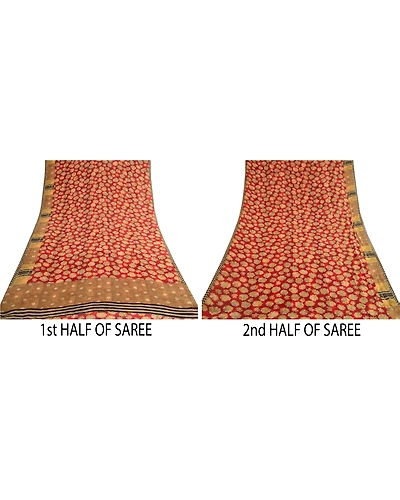 Sanskriti Vintage Red Pure Georgette Silk Sarees Printed Sari 5Yd Craft Fabric, PRG-10715-Red-Printed Floral Design-Pure Georgette Silk-5