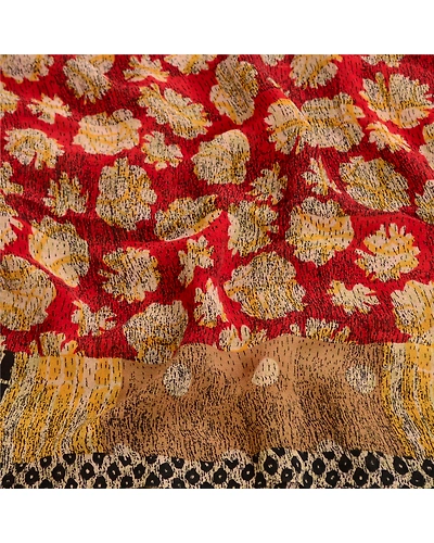 Sanskriti Vintage Red Pure Georgette Silk Sarees Printed Sari 5Yd Craft Fabric, PRG-10715-Red-Printed Floral Design-Pure Georgette Silk-6