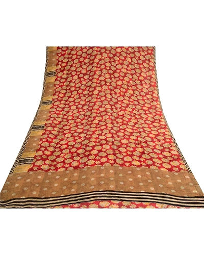 Sanskriti Vintage Red Pure Georgette Silk Sarees Printed Sari 5Yd Craft Fabric, PRG-10715-Red-Printed Floral Design-Pure Georgette Silk-8