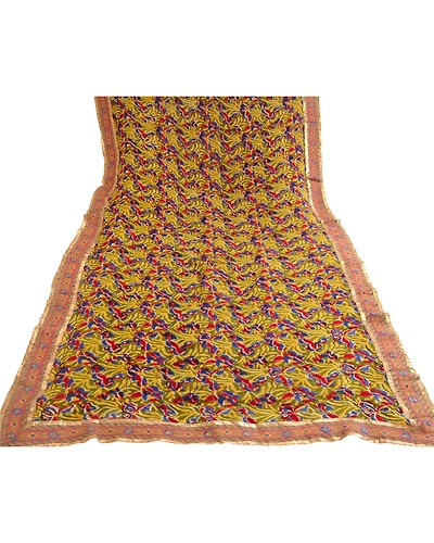 Sanskriti Vintage Green Blend Georgette Sarees Print Lace Patch Sari 5Yd Fabric, PRG-10722-Green-Printed Floral Design-Blend Georgette-8