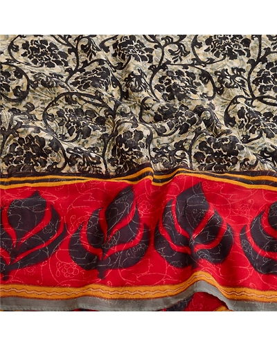 Sanskriti Vintage Black Pure Georgette Silk Sarees Print Sari Soft Craft Fabric, PRG-10729-Black-Printed Floral Design-Pure Georgette Silk-6