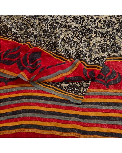 Sanskriti Vintage Black Pure Georgette Silk Sarees Print Sari Soft Craft Fabric, PRG-10729-Black-Printed Floral Design-Pure Georgette Silk-7