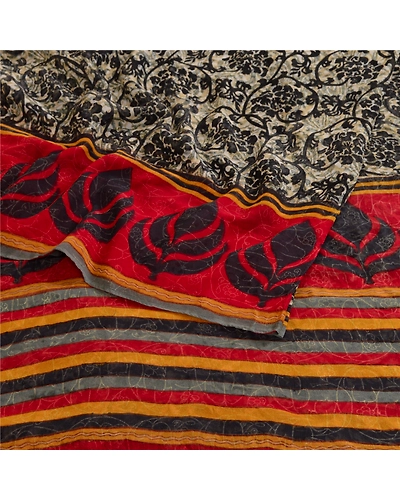 Sanskriti Vintage Black Pure Georgette Silk Sarees Print Sari Soft Craft Fabric, PRG-10729-Black-Printed Floral Design-Pure Georgette Silk-9