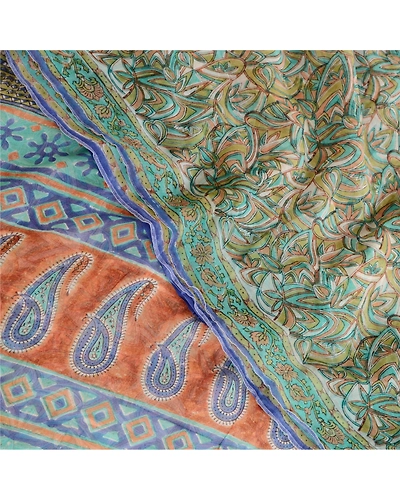 Sanskriti Vintage Green Blend Georgette Sarees Printed Sari Soft Craft Fabric, PRG-10730-Green-Printed Floral Design-Blend Georgette-1