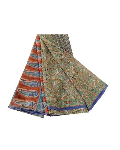 Sanskriti Vintage Green Blend Georgette Sarees Printed Sari Soft Craft Fabric, PRG-10730-Green-Printed Floral Design-Blend Georgette-2