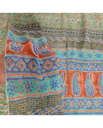 Sanskriti Vintage Green Blend Georgette Sarees Printed Sari Soft Craft Fabric, PRG-10730-Green-Printed Floral Design-Blend Georgette-4