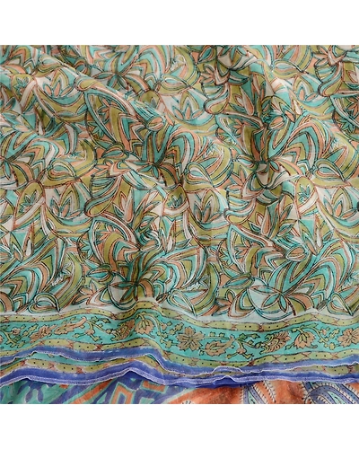 Sanskriti Vintage Green Blend Georgette Sarees Printed Sari Soft Craft Fabric, PRG-10730-Green-Printed Floral Design-Blend Georgette-6