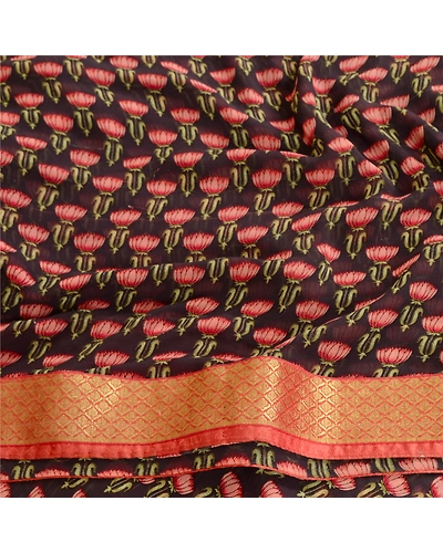 Sanskriti Vintage Blue Zari Border Georgette Sarees Printed Sari Craft Fabric, PRG-10733-Blue-Printed Floral Design-Poly Georgette-6