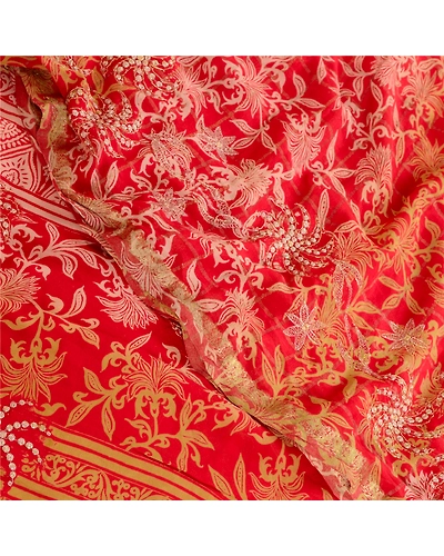 Sanskriti Vintage Embroidery Zari Pure Georgette Silk Sarees Print Sari Fabric, PRG-10736-Red-Printed Floral Design-Pure Georgette Silk-1