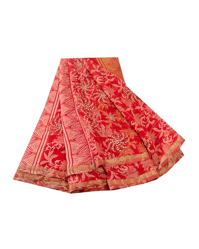 Sanskriti Vintage Embroidery Zari Pure Georgette Silk Sarees Print Sari Fabric, PRG-10736-Red-Printed Floral Design-Pure Georgette Silk-2